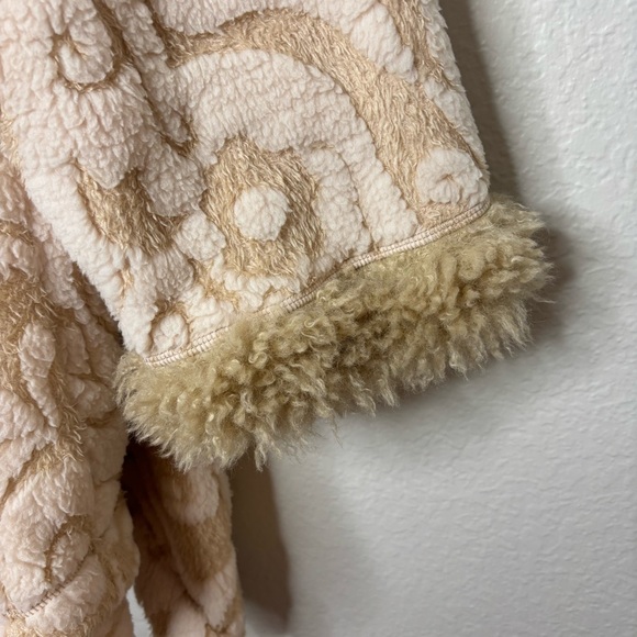 Free People Bleecker Street Tan Oversized Cardi Fur Collar Sweater Size Large/XL - Picture 6 of 12